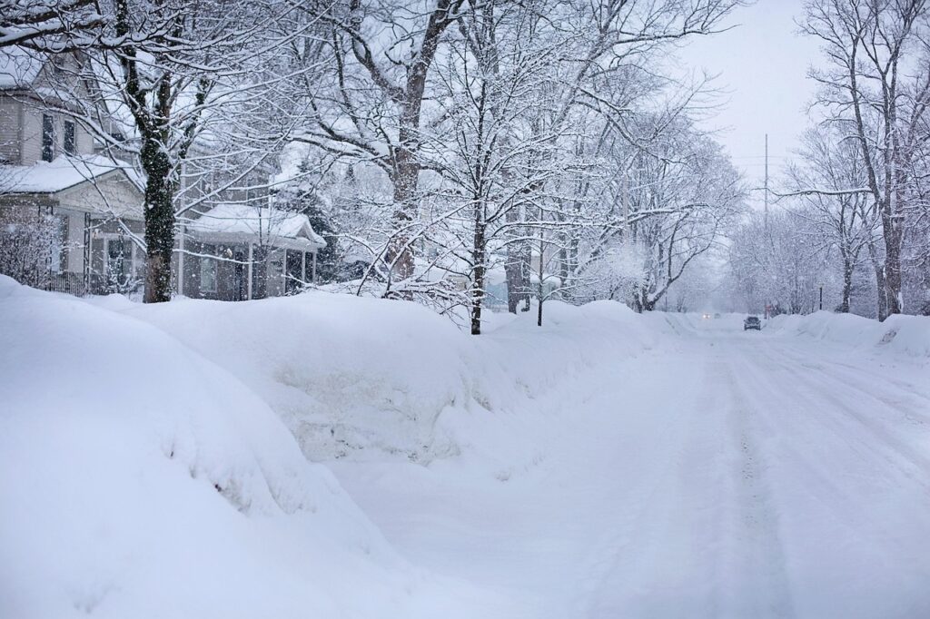 snowy street, deep snow, winter, michigan, icy, nature, freeze, cold, snow, blue street